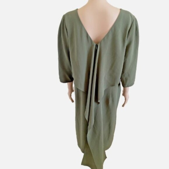 LAFAYETTE 148 Olive Green Dramatic Draped Back Dress with Pockets Size 16 - Picture 4 of 6